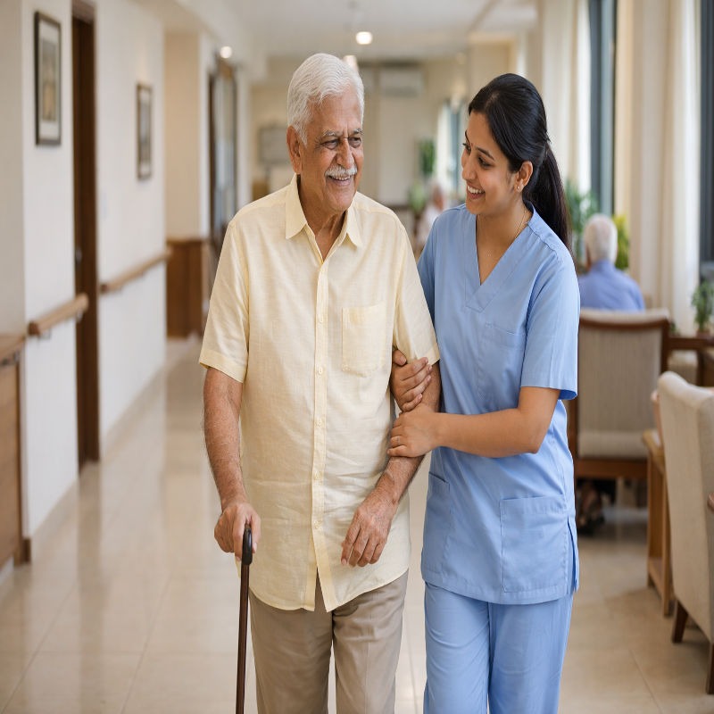 Best old age home in Vijayawada with professional caregivers assisting elderly residents