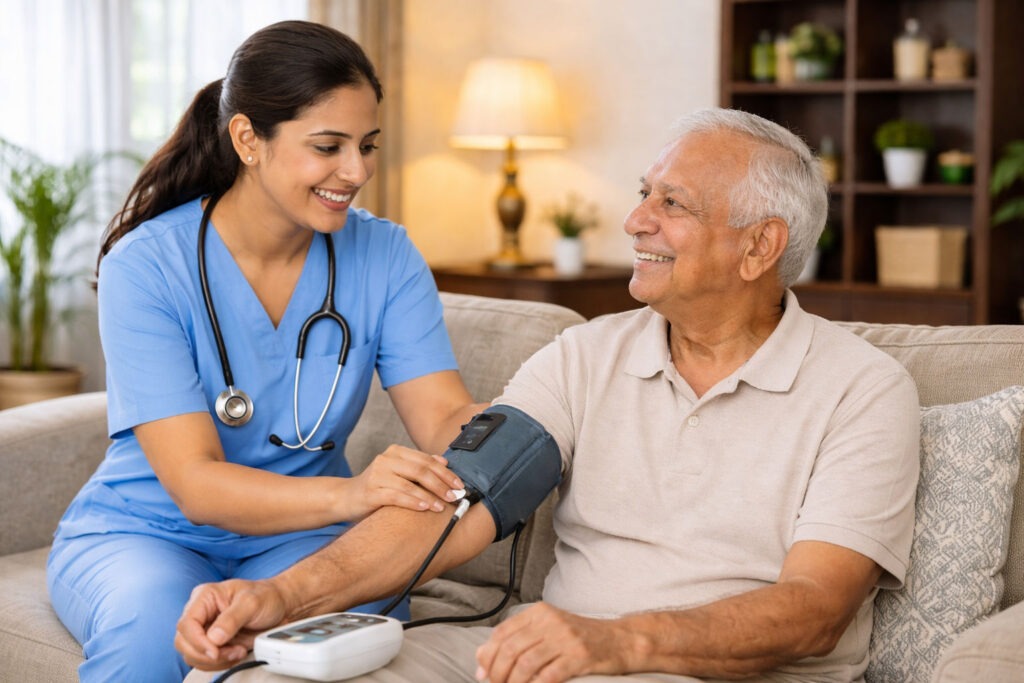 Home Nursing Services: Professional home nursing services in Hyderabad caring for elderly patients at home.